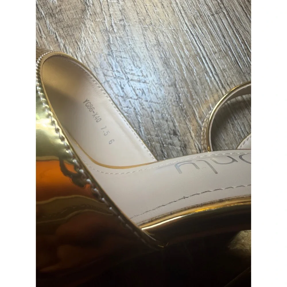 NobleOnly Gold Metallic Platform Heels 7.5 Mirror Block Heel Sandals YG86-X40